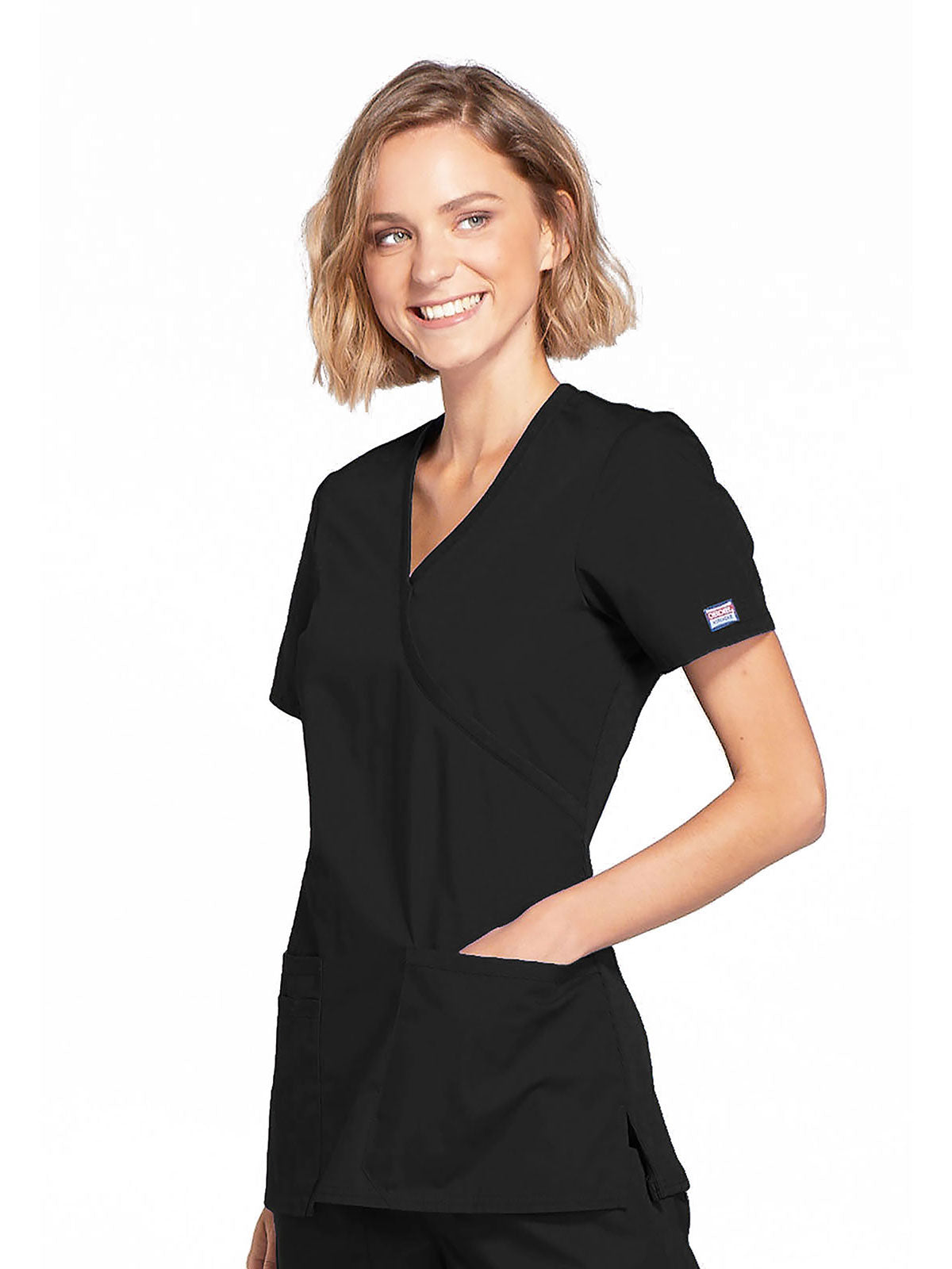 Originals - Women's Mock Wrap Knit Panel Solid Scrub Top
