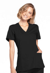 Originals - Women's Mock Wrap Knit Panel Solid Scrub Top