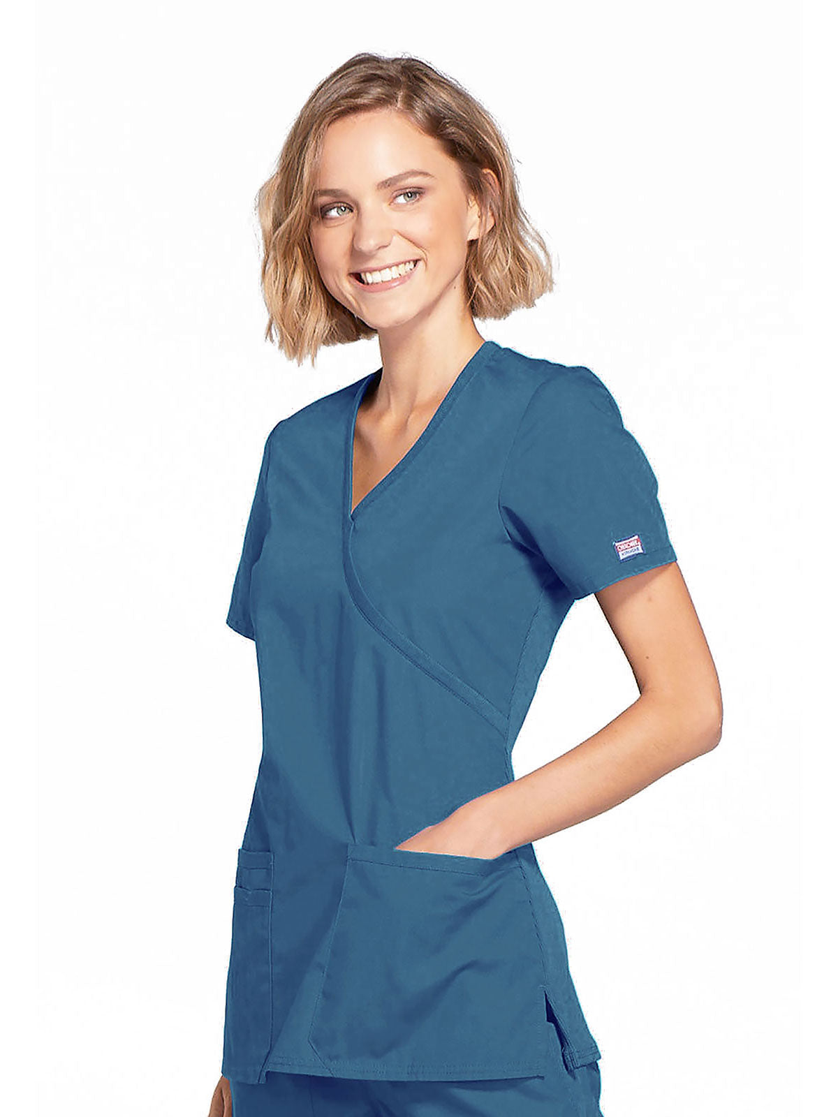 Originals - Women's Mock Wrap Knit Panel Solid Scrub Top