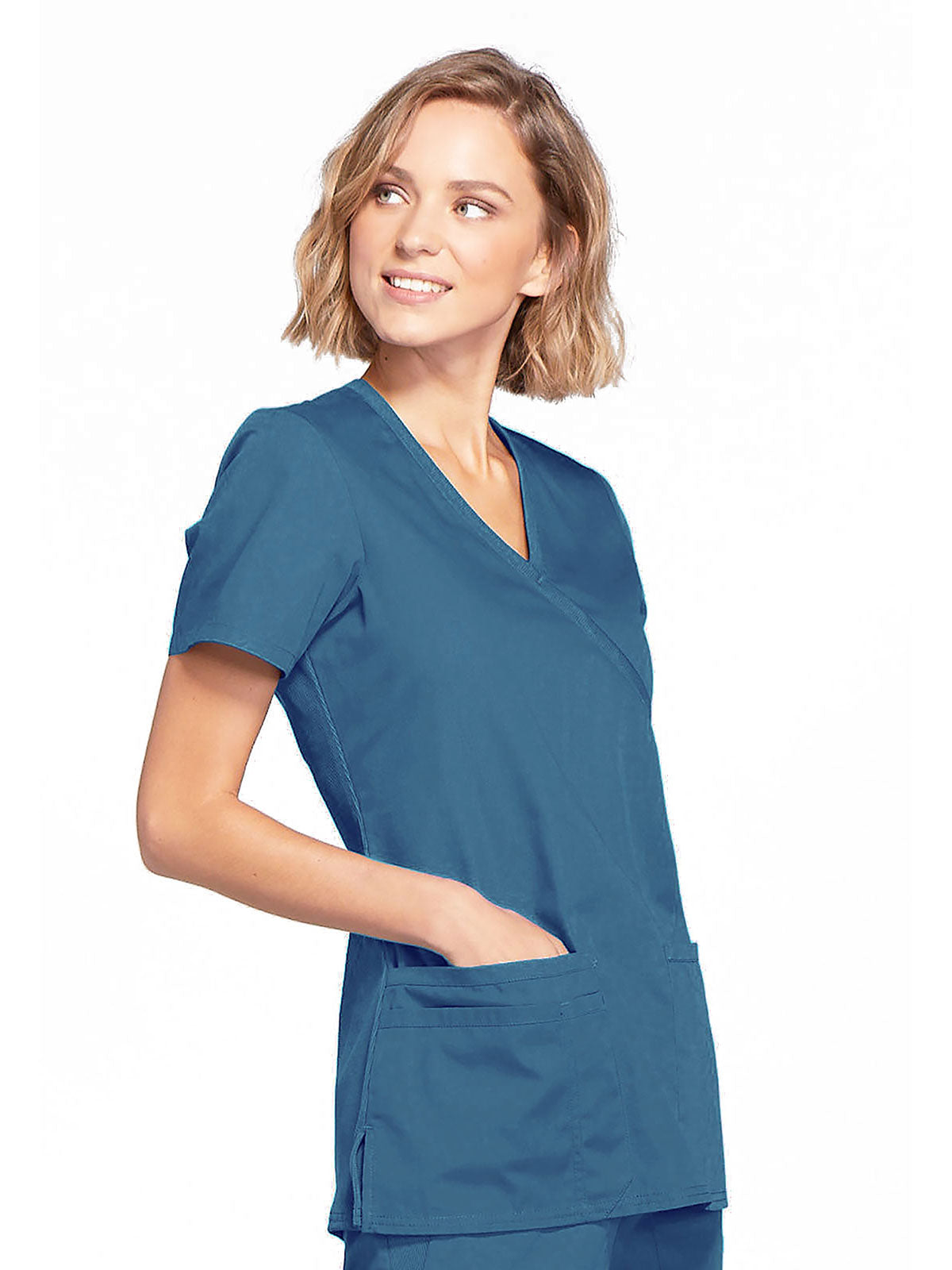 Originals - Women's Mock Wrap Knit Panel Solid Scrub Top