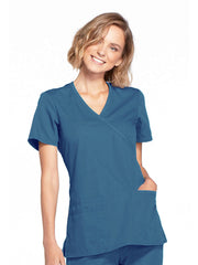 Originals - Women's Mock Wrap Knit Panel Solid Scrub Top
