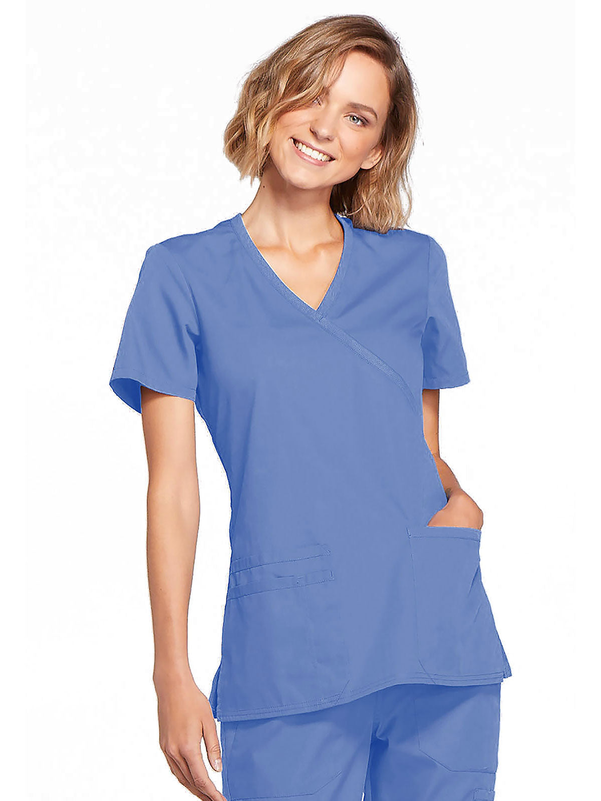 Originals - Women's Mock Wrap Knit Panel Solid Scrub Top