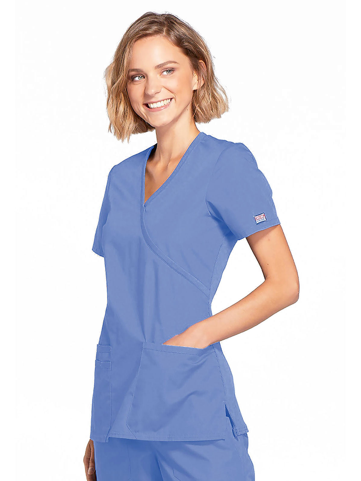 Originals - Women's Mock Wrap Knit Panel Solid Scrub Top