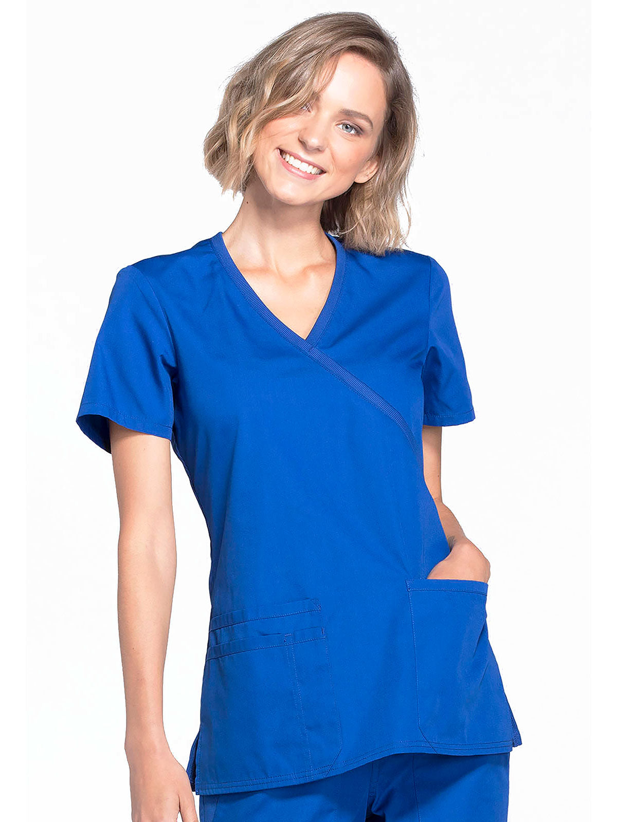 Originals - Women's Mock Wrap Knit Panel Solid Scrub Top