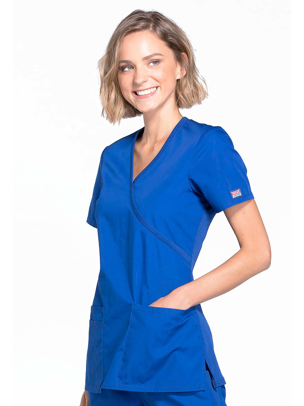 Originals - Women's Mock Wrap Knit Panel Solid Scrub Top