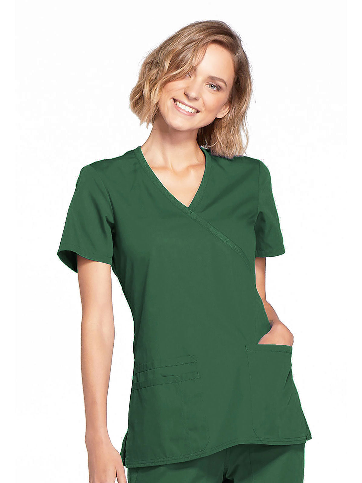 Originals - Women's Mock Wrap Knit Panel Solid Scrub Top