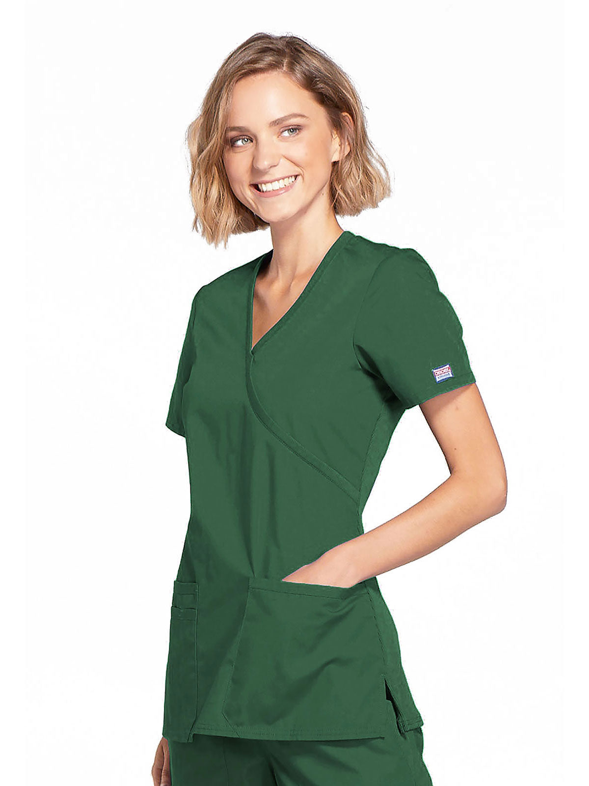 Originals - Women's Mock Wrap Knit Panel Solid Scrub Top