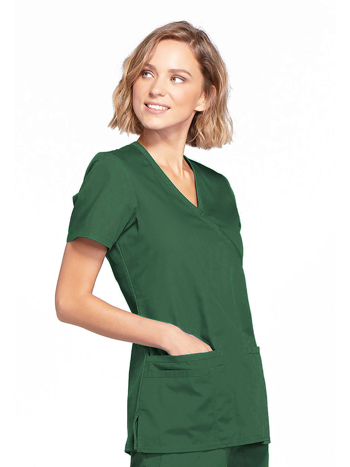 Originals - Women's Mock Wrap Knit Panel Solid Scrub Top
