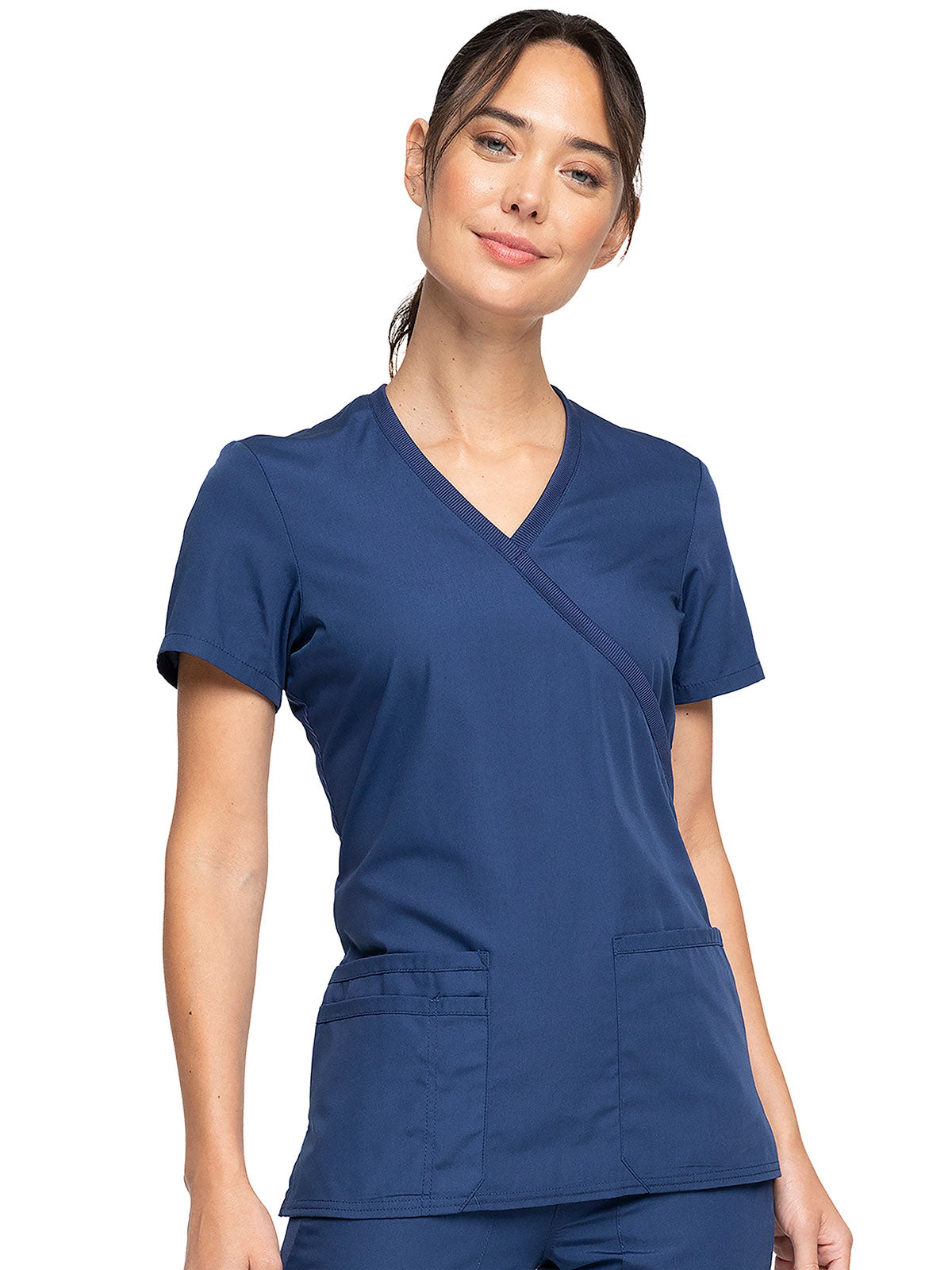 Originals - Women's Mock Wrap Knit Panel Solid Scrub Top