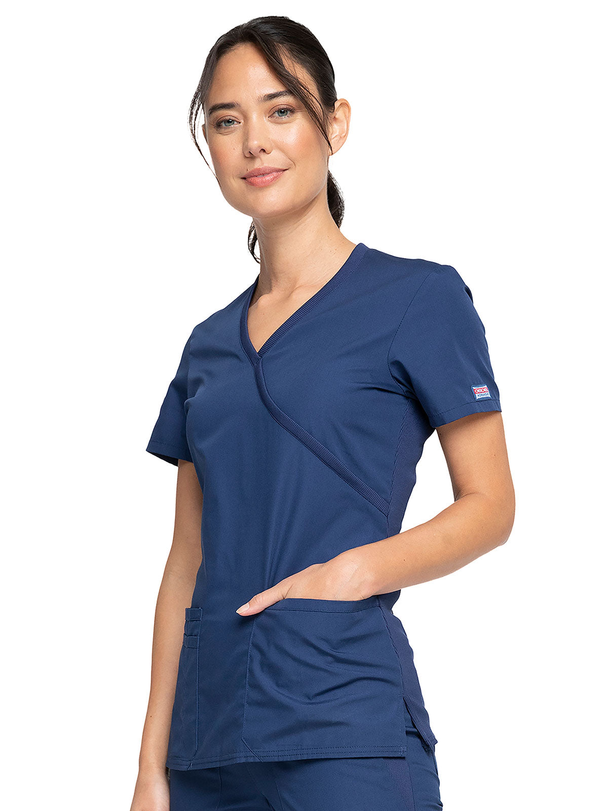 Originals - Women's Mock Wrap Knit Panel Solid Scrub Top