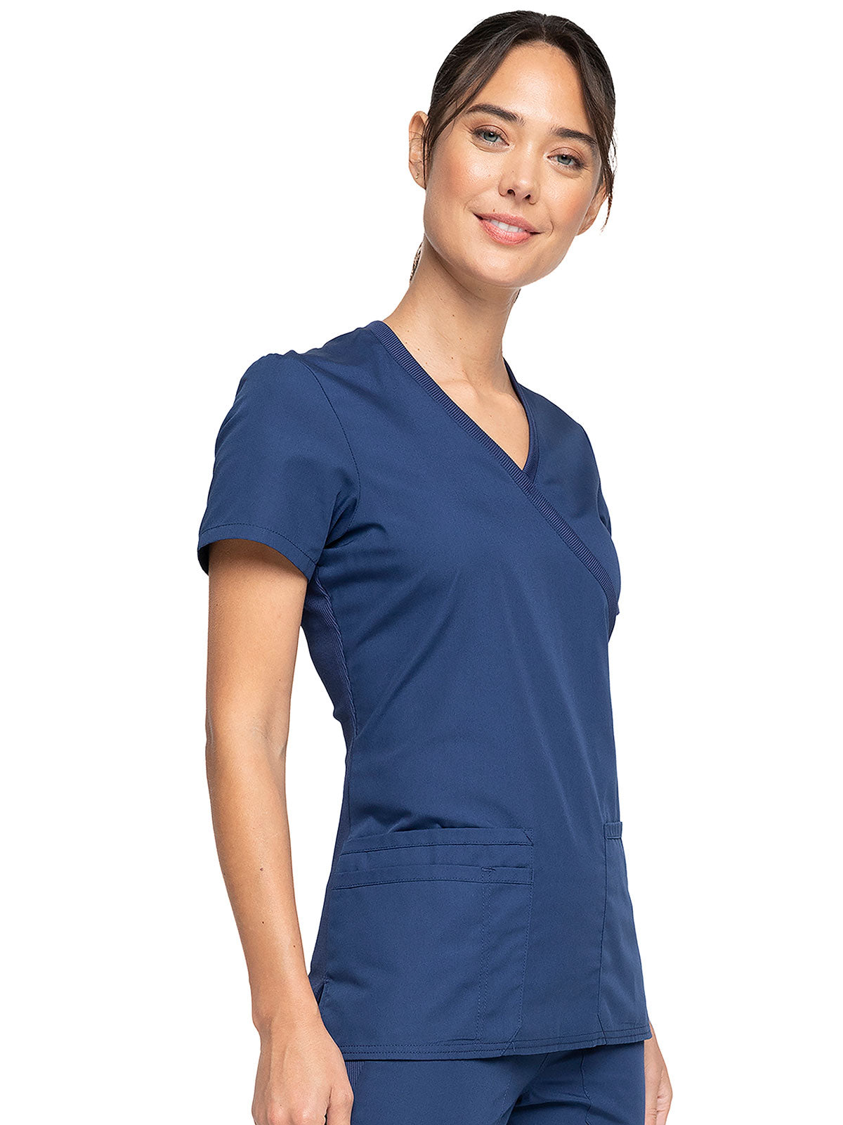 Originals - Women's Mock Wrap Knit Panel Solid Scrub Top