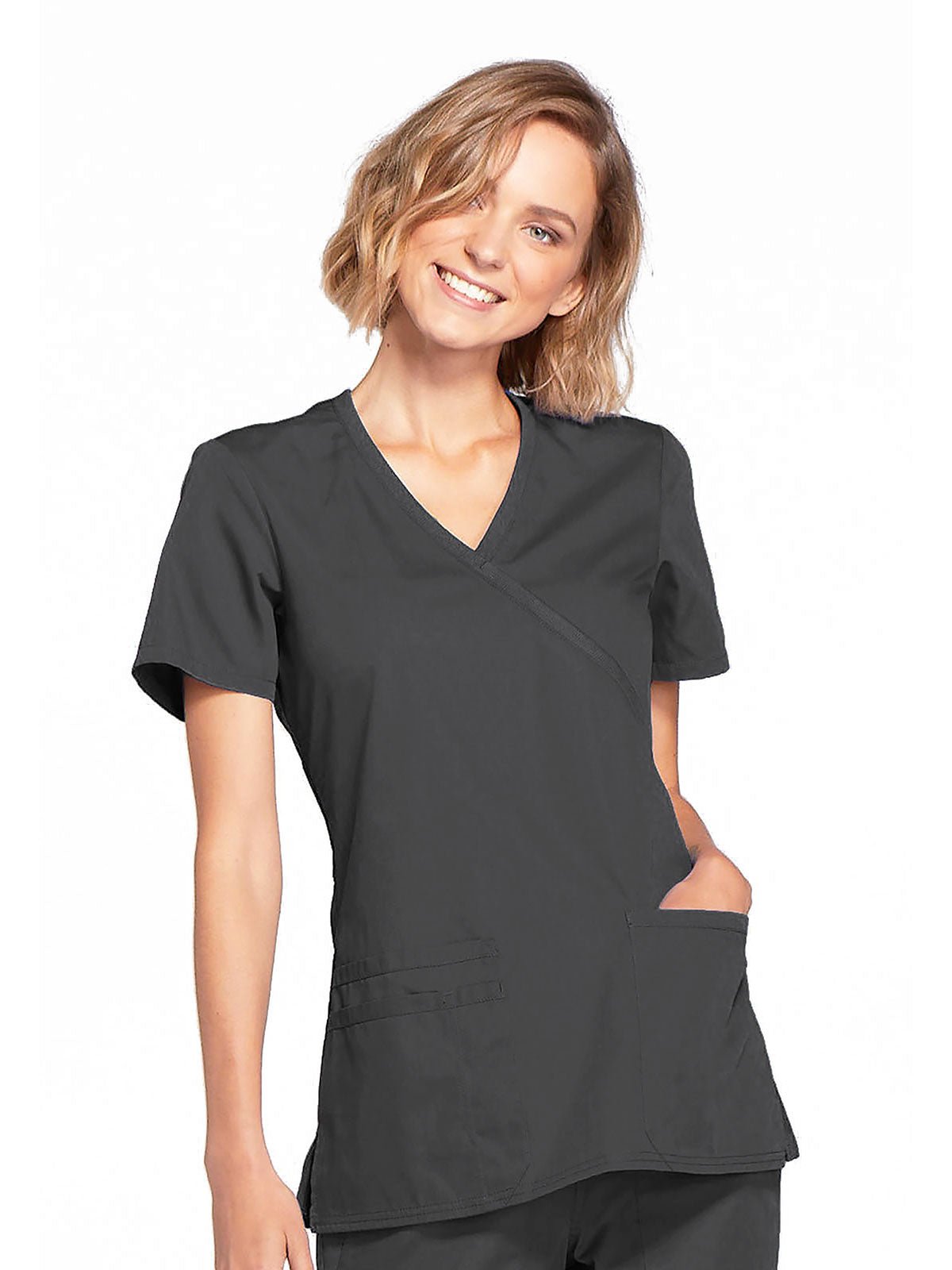 Originals - Women's Mock Wrap Knit Panel Solid Scrub Top