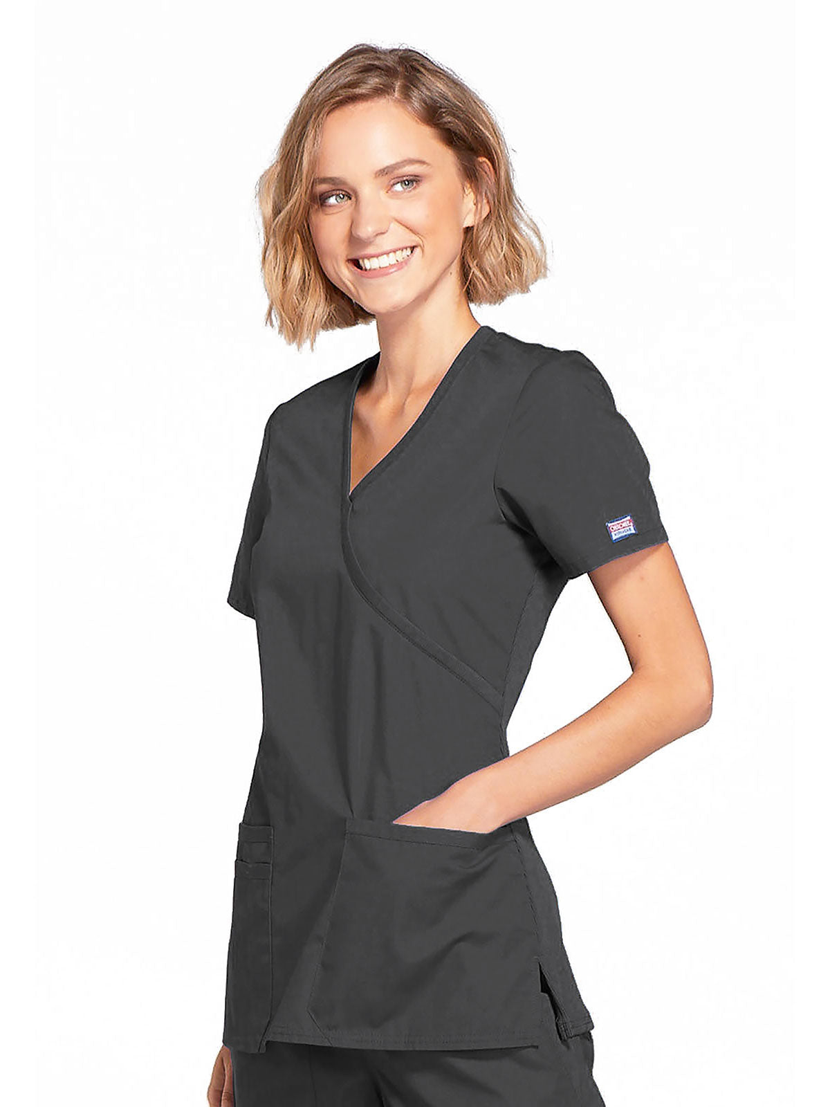 Originals - Women's Mock Wrap Knit Panel Solid Scrub Top