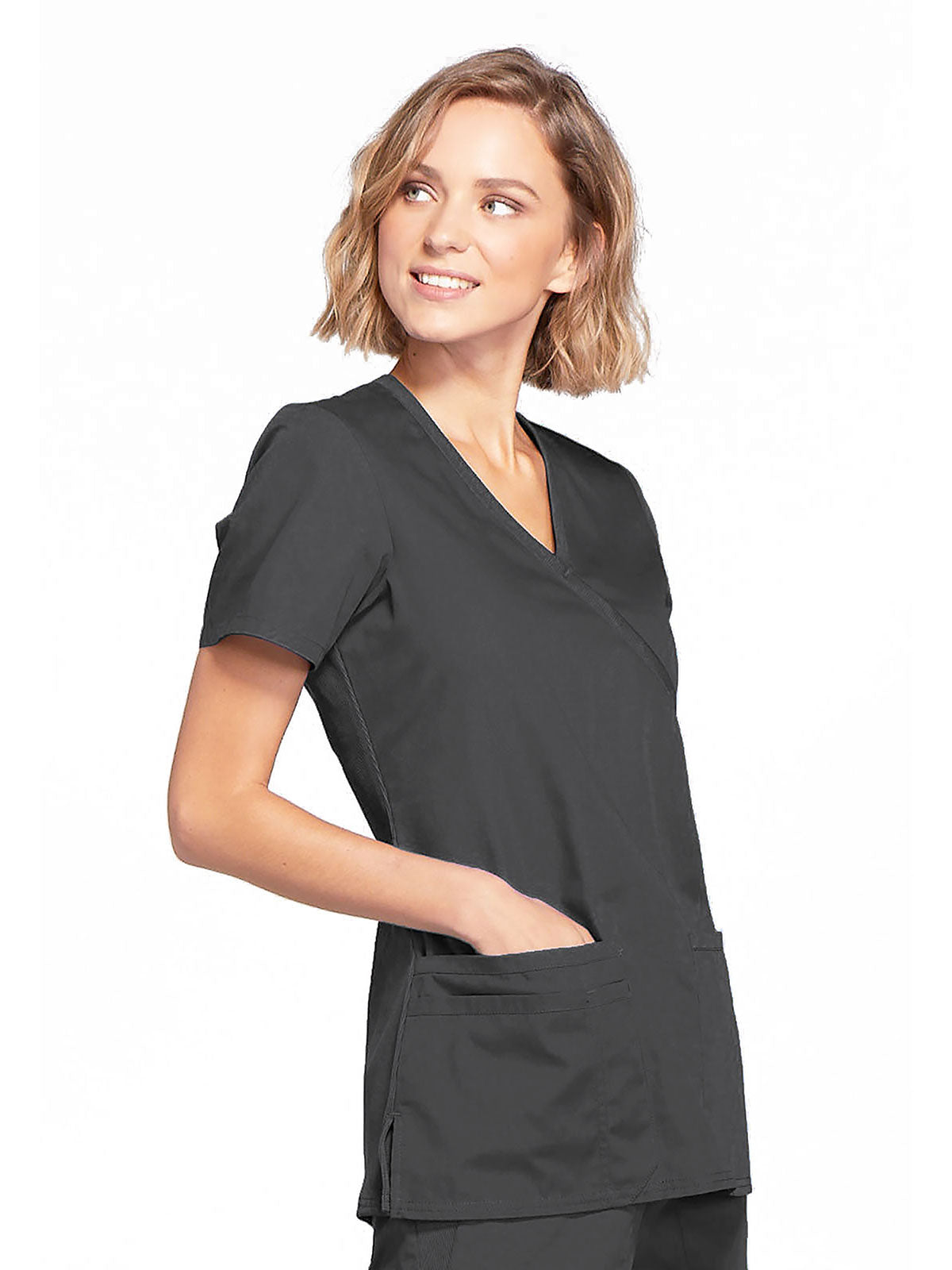 Originals - Women's Mock Wrap Knit Panel Solid Scrub Top
