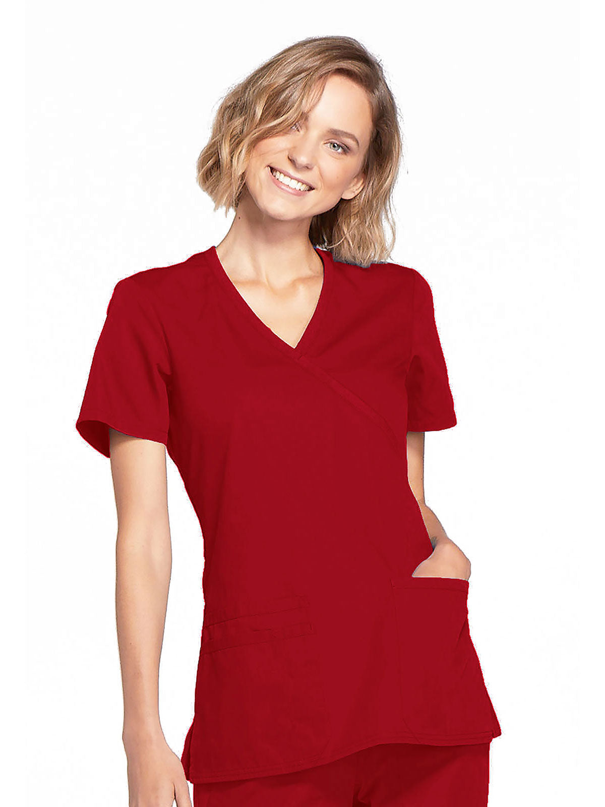 Originals - Women's Mock Wrap Knit Panel Solid Scrub Top