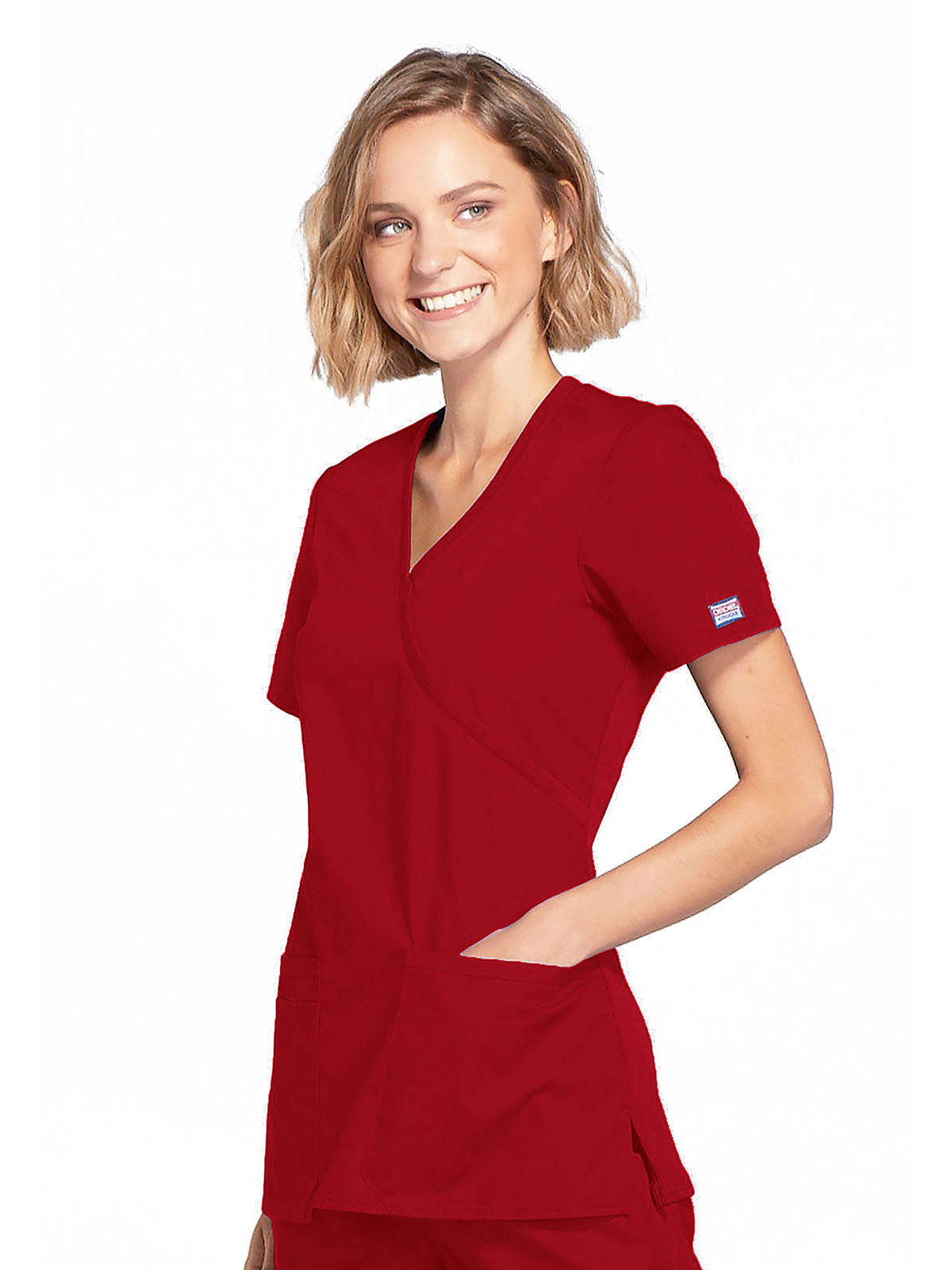 Originals - Women's Mock Wrap Knit Panel Solid Scrub Top