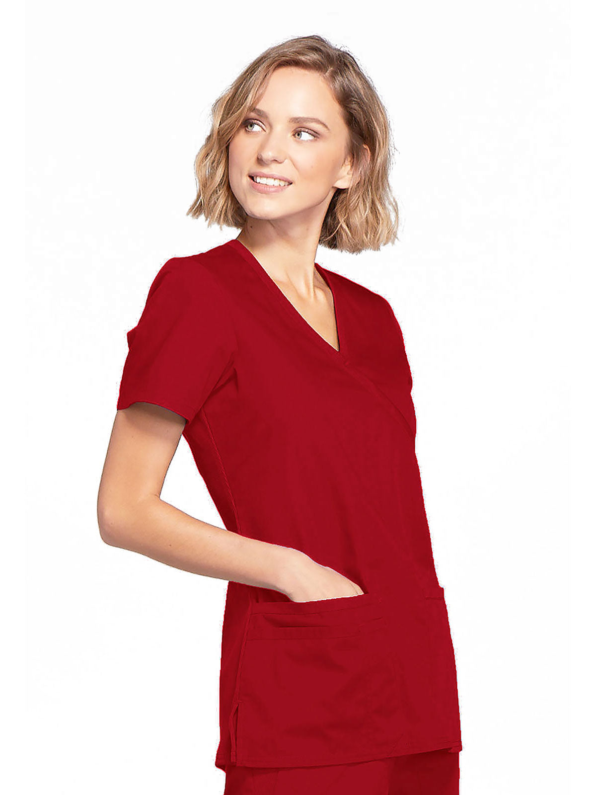 Originals - Women's Mock Wrap Knit Panel Solid Scrub Top