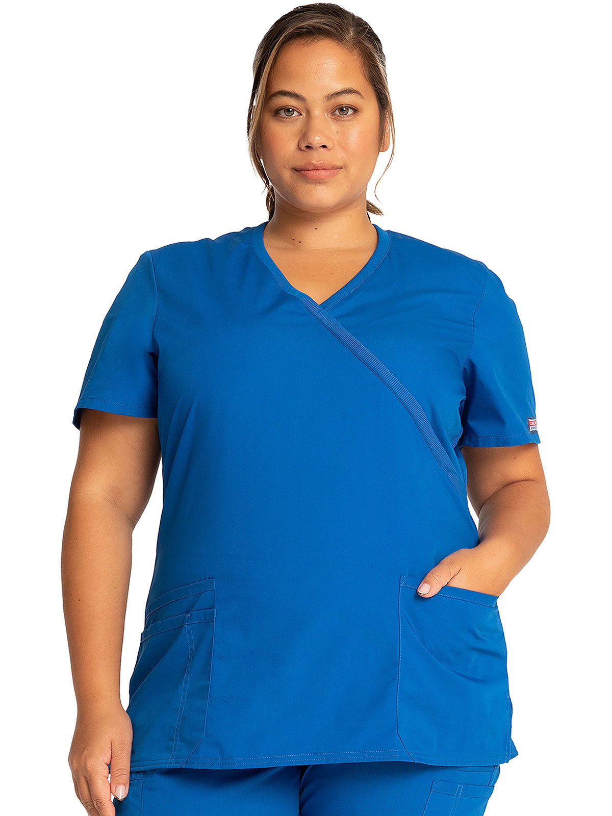 Originals - Women's Mock Wrap Knit Panel Solid Scrub Top