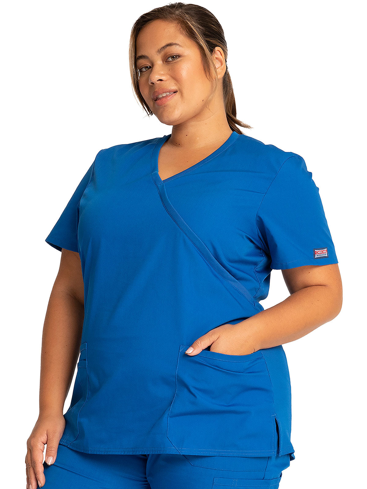 Originals - Women's Mock Wrap Knit Panel Solid Scrub Top