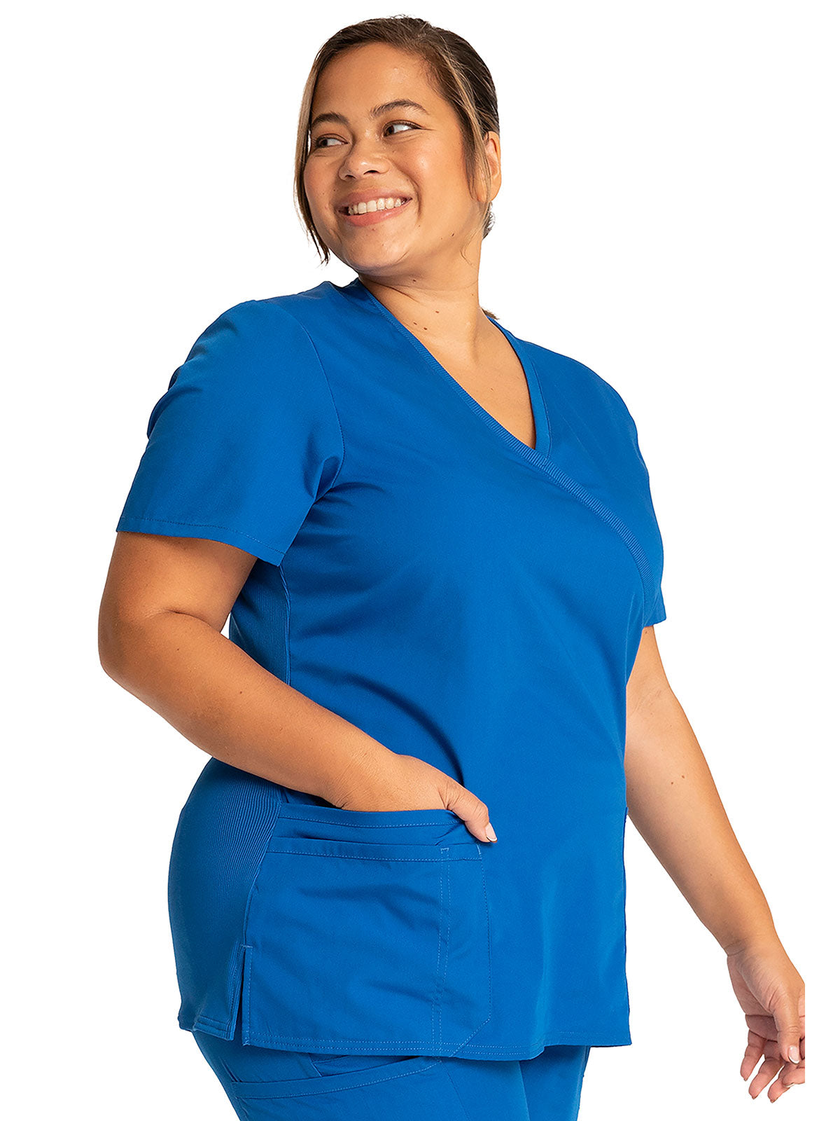 Originals - Women's Mock Wrap Knit Panel Solid Scrub Top