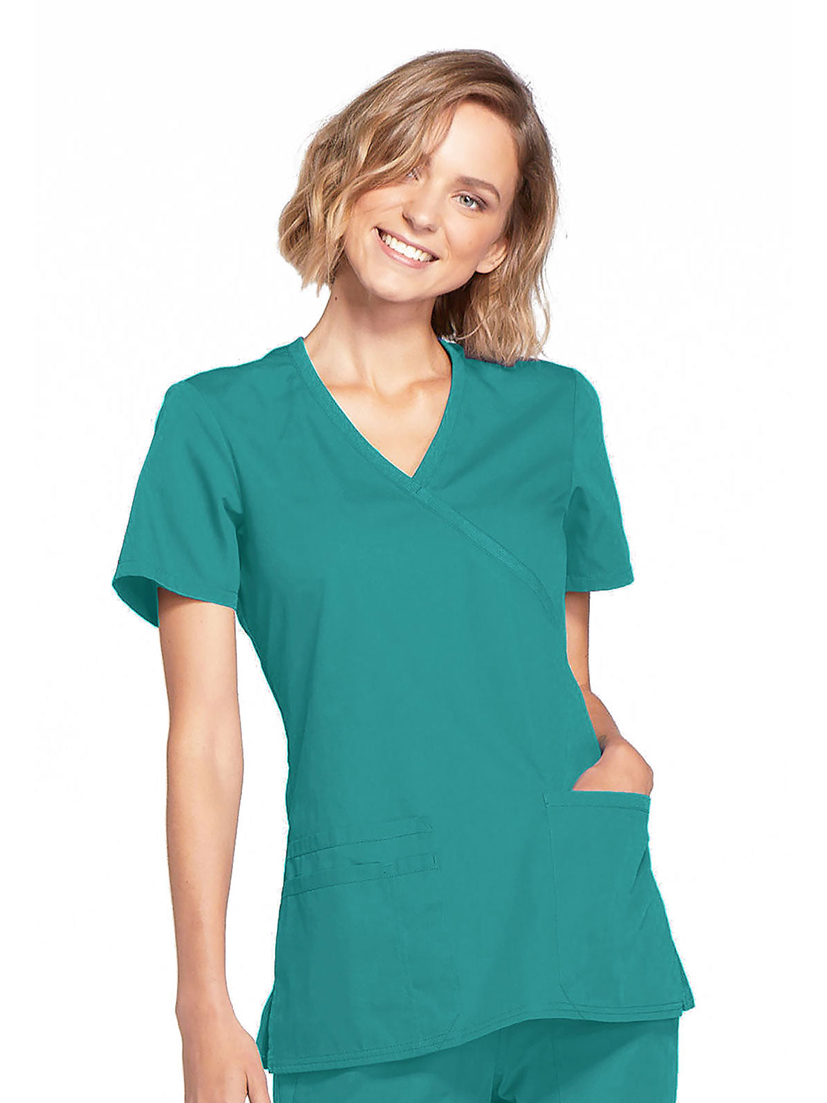 Originals - Women's Mock Wrap Knit Panel Solid Scrub Top