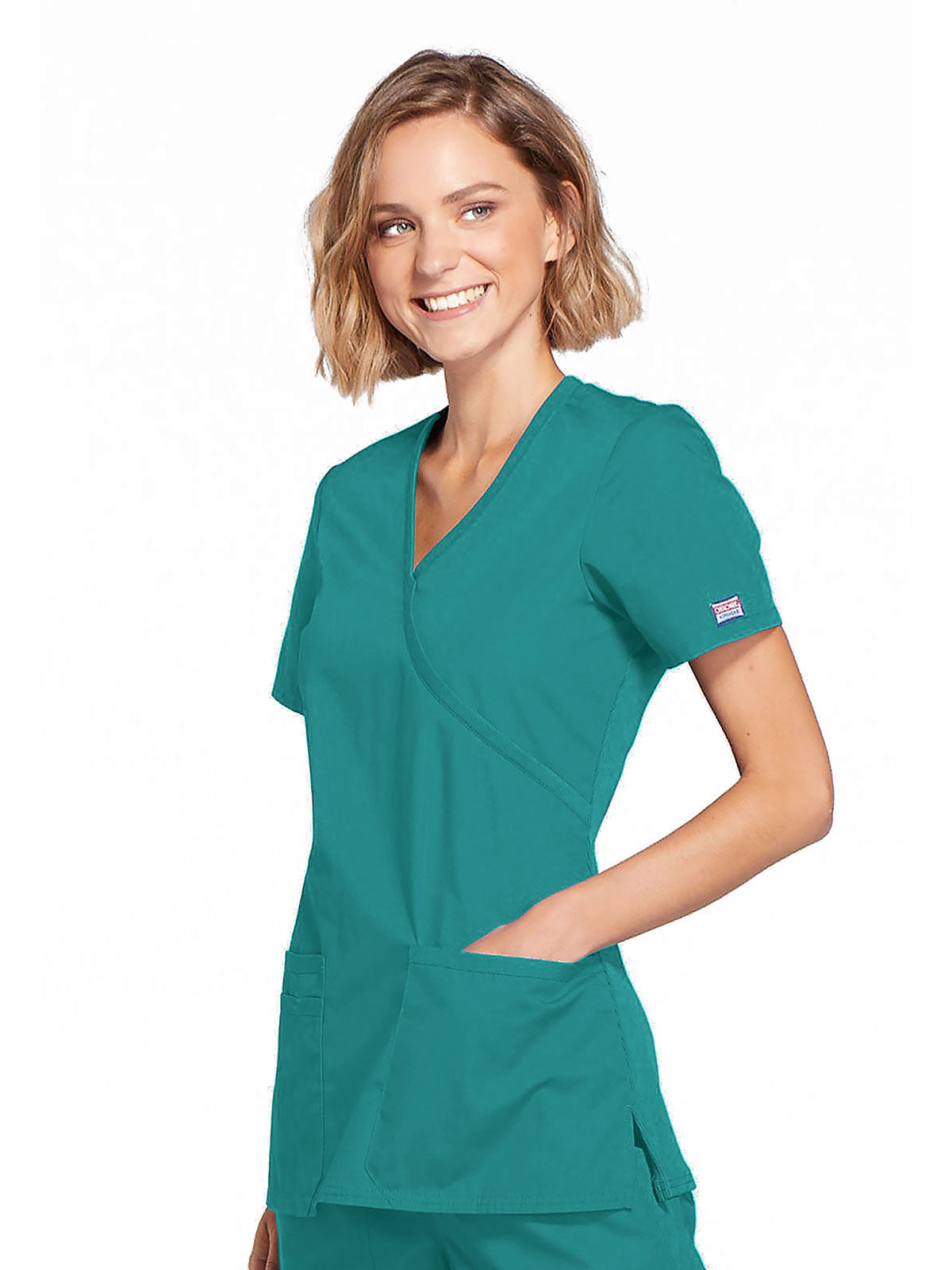 Originals - Women's Mock Wrap Knit Panel Solid Scrub Top