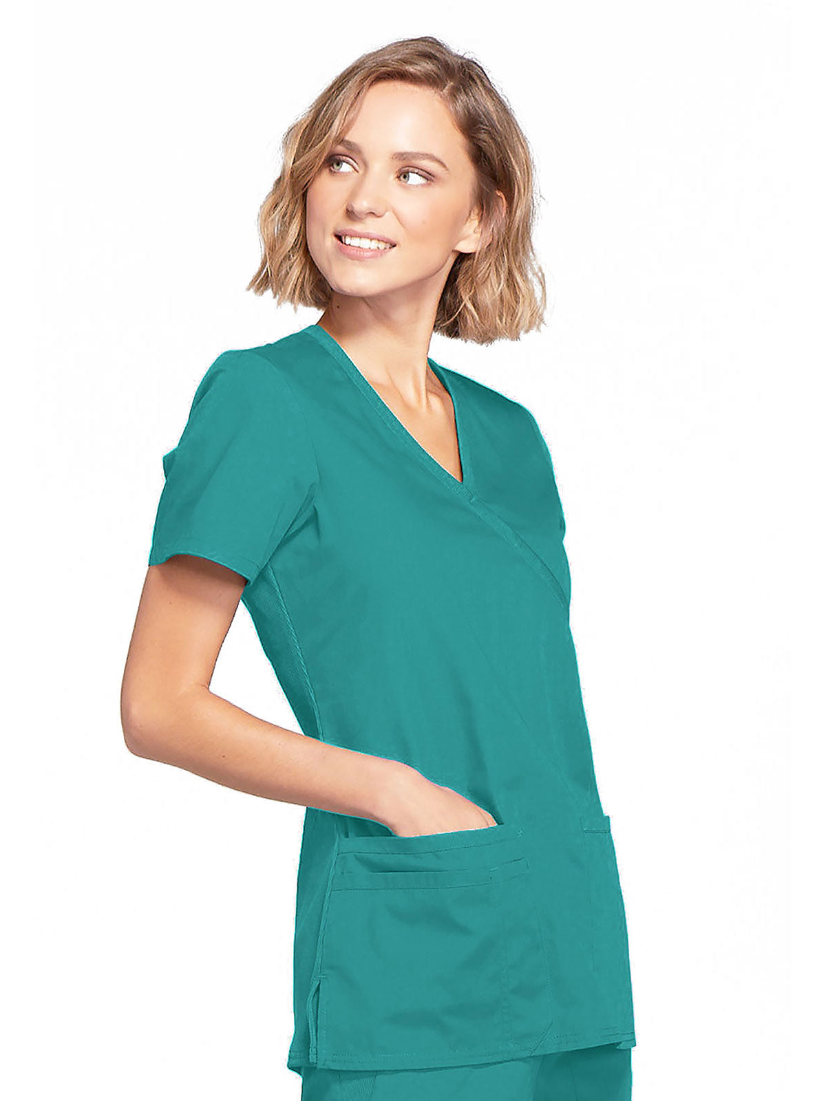 Originals - Women's Mock Wrap Knit Panel Solid Scrub Top