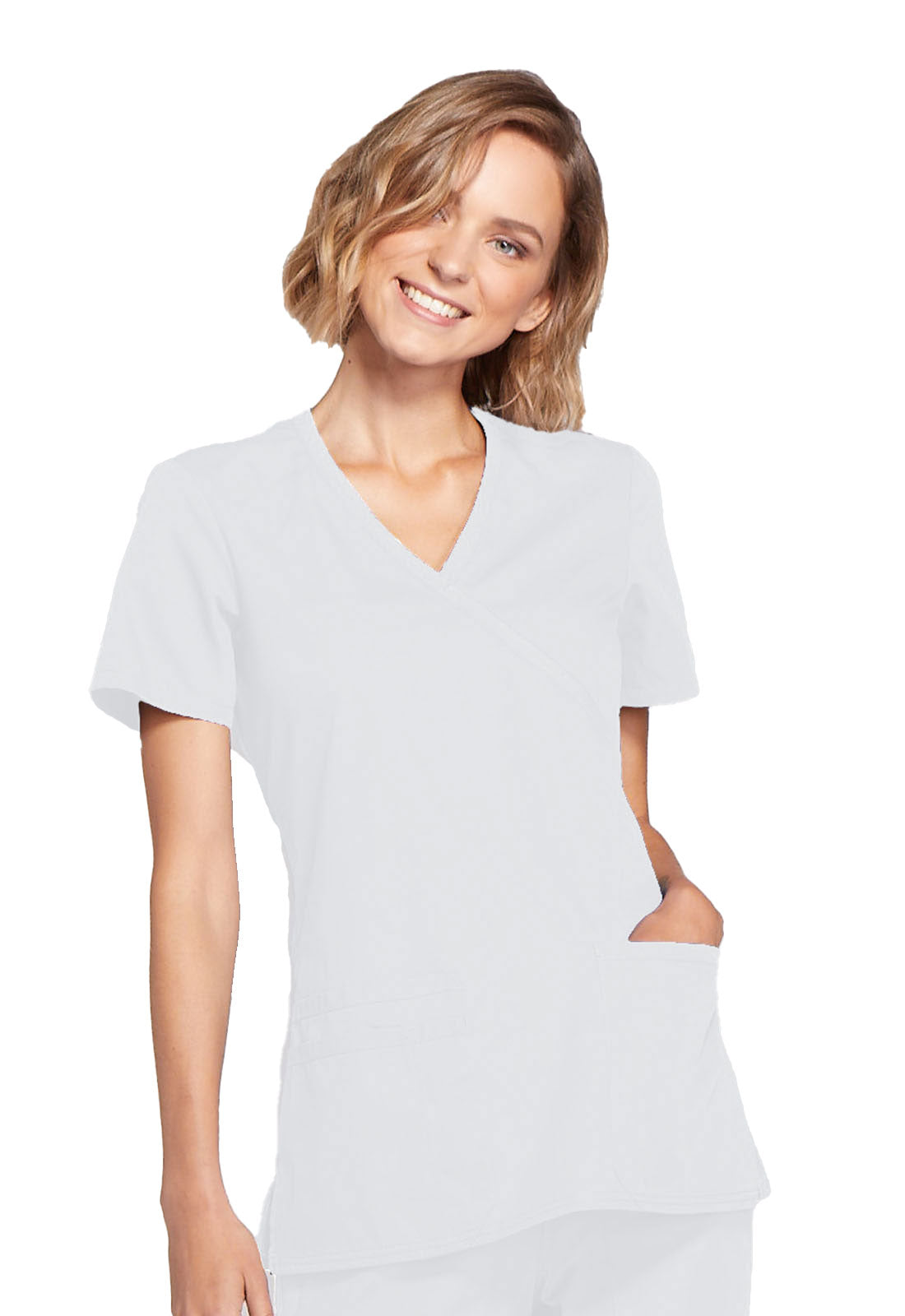 Originals - Women's Mock Wrap Knit Panel Solid Scrub Top