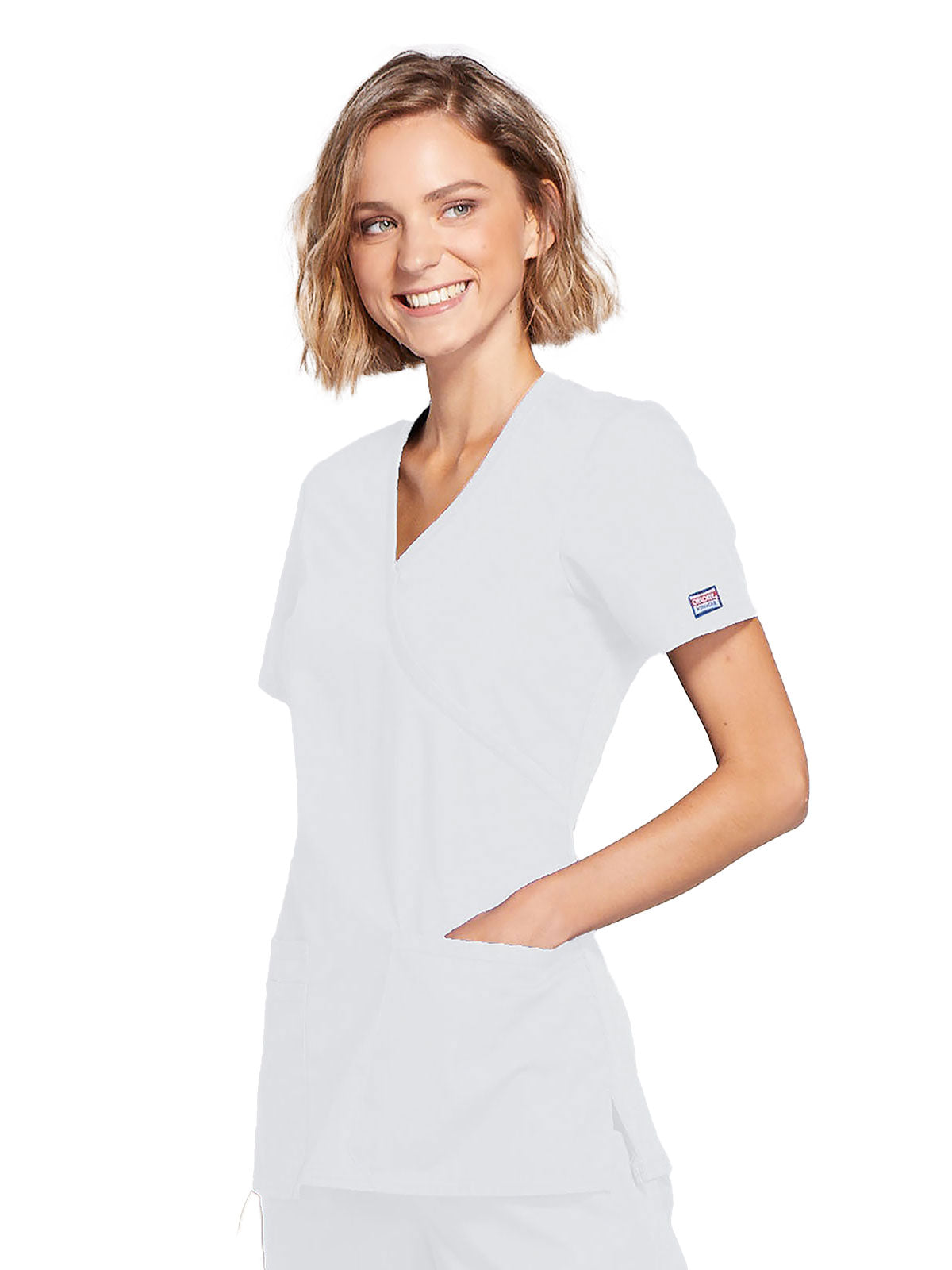 Originals - Women's Mock Wrap Knit Panel Solid Scrub Top