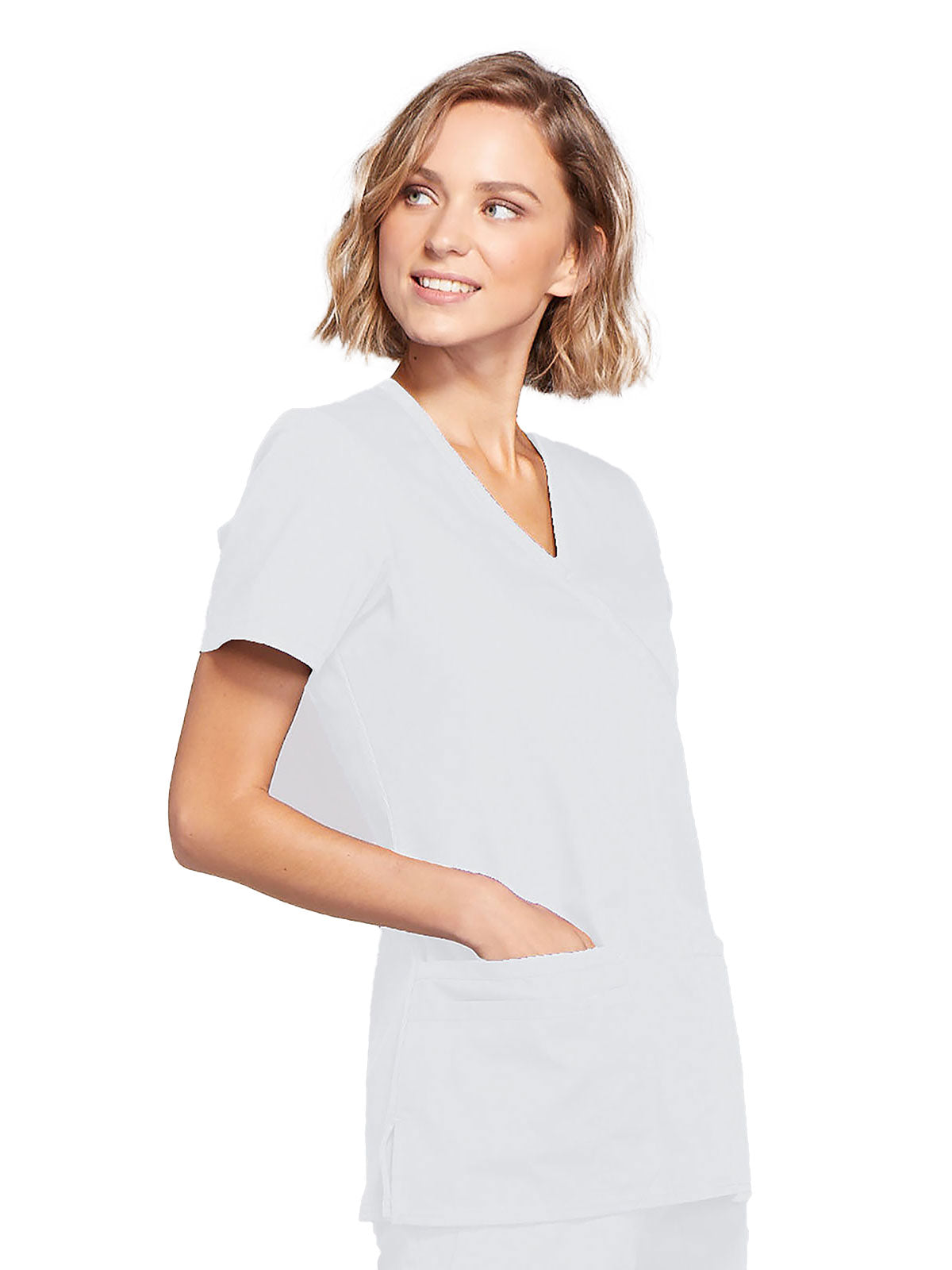 Originals - Women's Mock Wrap Knit Panel Solid Scrub Top