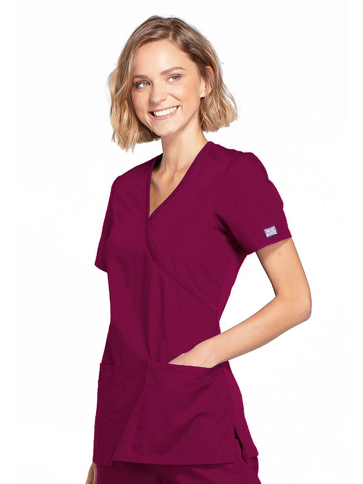 Originals - Women's Mock Wrap Knit Panel Solid Scrub Top