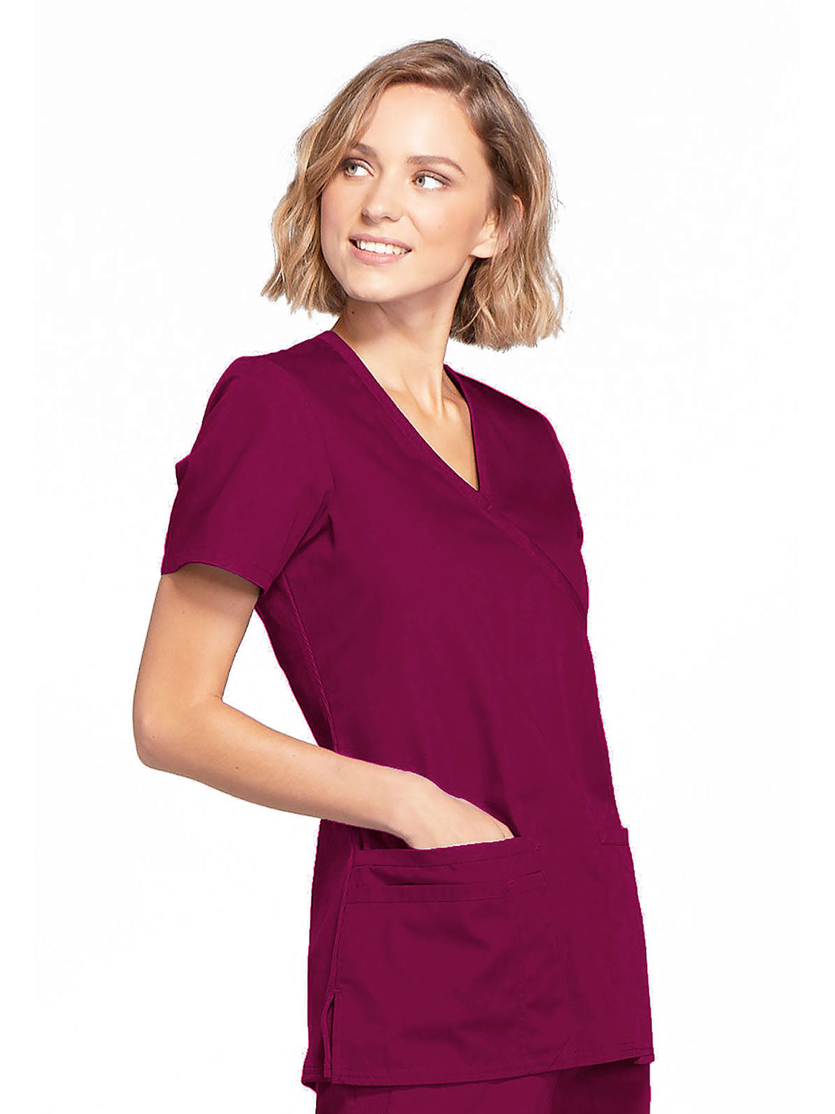 Originals - Women's Mock Wrap Knit Panel Solid Scrub Top